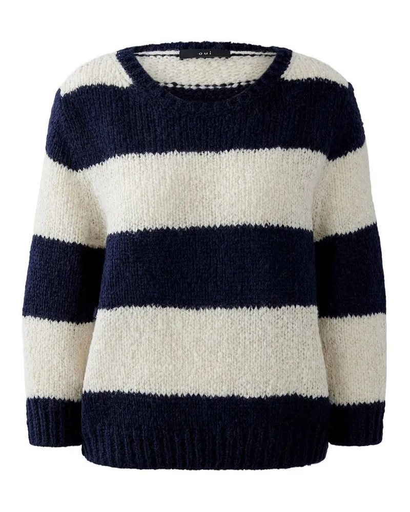 Oui  Rundhals-Pullover 3/4-Arm  weiss Weiss