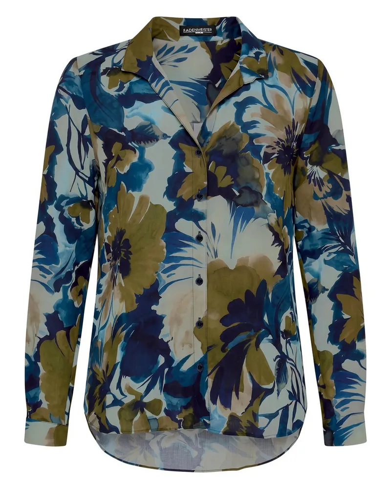 FADENMEISTER BERLIN Long-Bluse Stehkragen  blau Blau