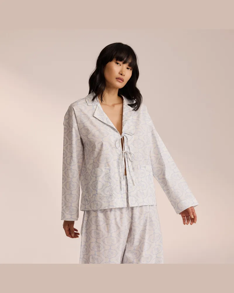 Lounge Baumwoll-Pyjamahemd - Blau 