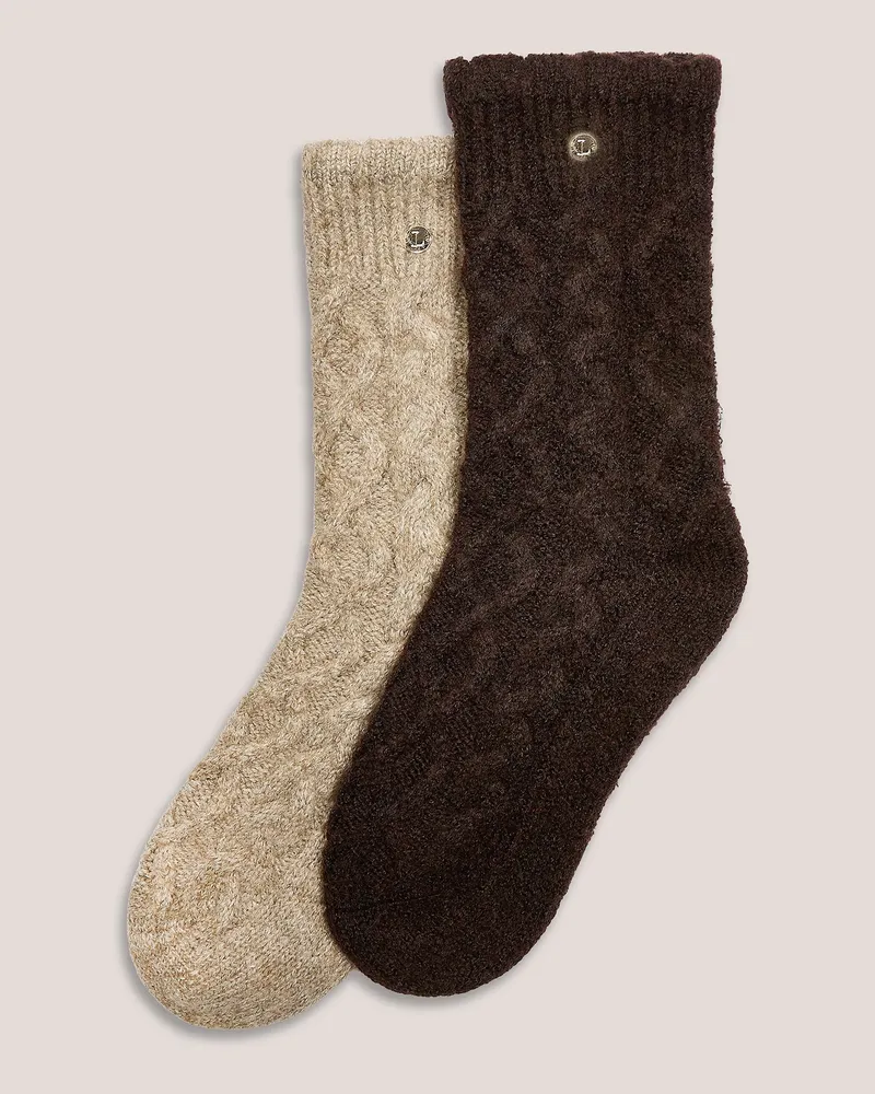 Lounge Kuschelige Zopfstricksocken - Bunt Brown