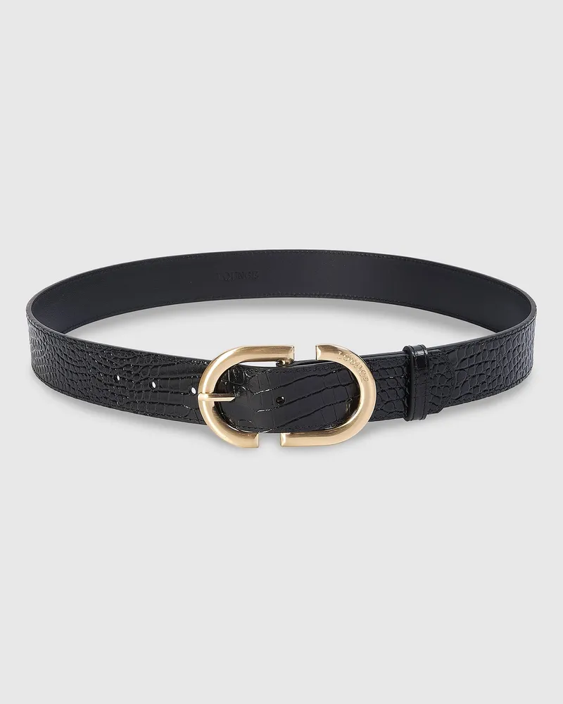 Lounge Curved Buckle Belt - Black Croc - S Black