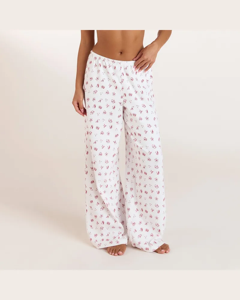 Lounge Christmas Cottage Pyjamahose aus Pointelle - Weißes Muster White