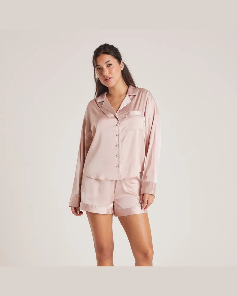 Lounge Sparkle Satin Pyjama-Hemd - Zartrosa 