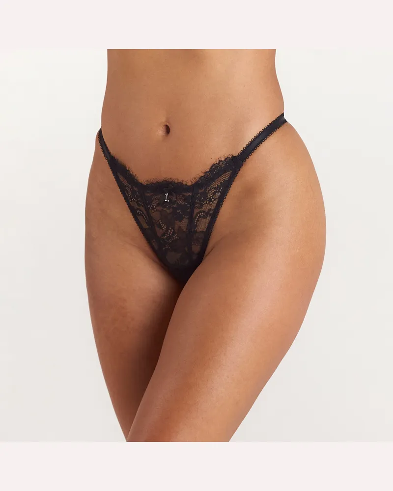Lounge Spitzen-String mit Riemchendetail - Schwarz Black