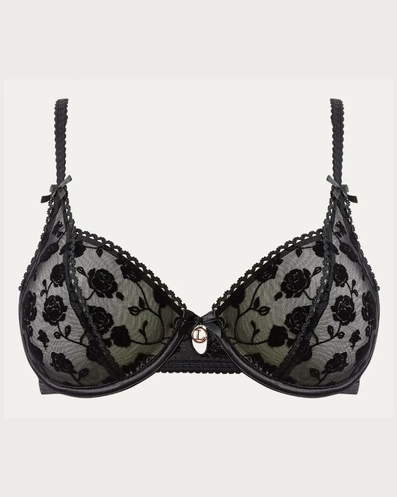 Lounge Flocked Floral Balcony BH - Schwarz Black