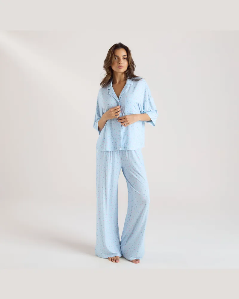 Lounge Modal Pyjama-Unterteil - Florales Blau Blue