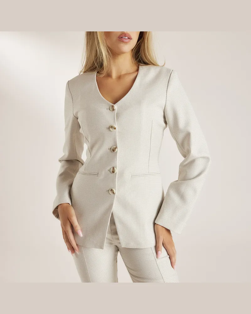 Lounge Taillierter Blazer mit Hahnentrittmuster - Beige Beige
