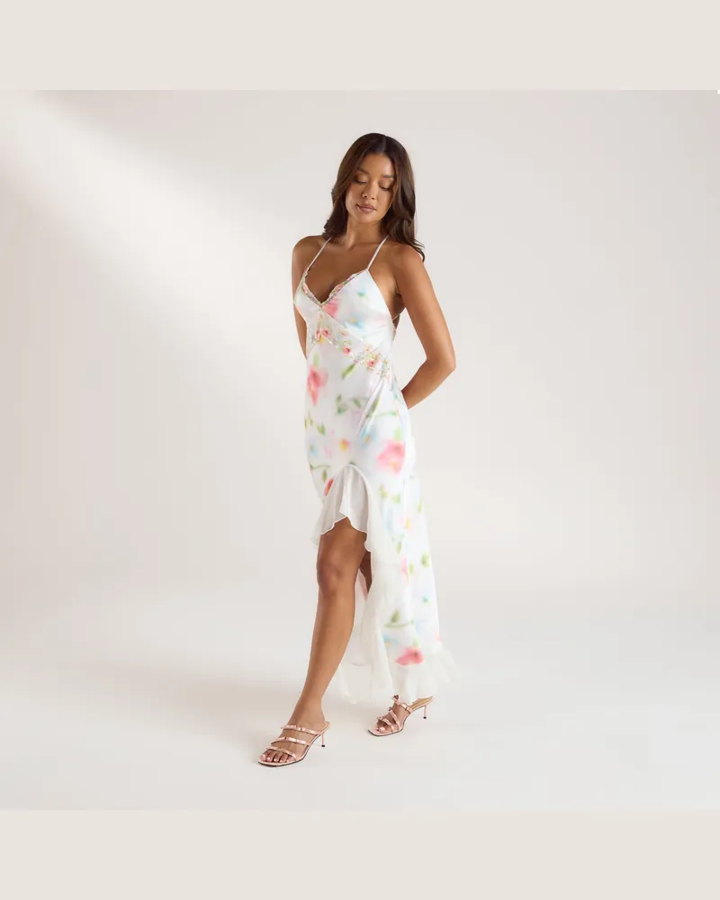 Lounge Aurora Maxikleid aus bedrucktem Satin - Florales Muster Floral