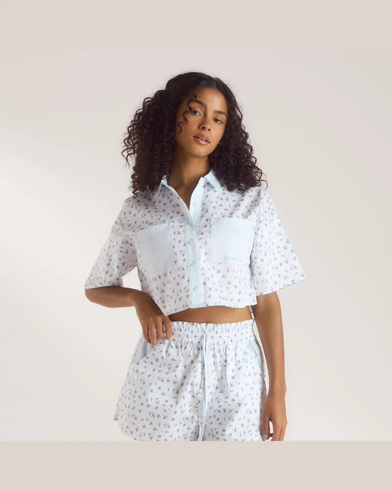 Lounge Bloom  Stripe Short-Sleeved Pyjama Shirt - Blue - XS Blue