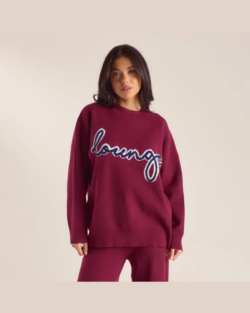 Lounge Logo Strick-Pullover - Burgunderrot Red