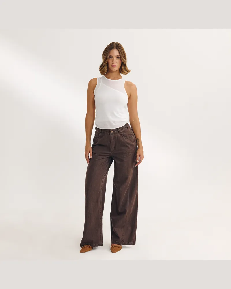 Lounge Low-Rise-Jeans mit Weitem Bein - Espresso Regular Brown