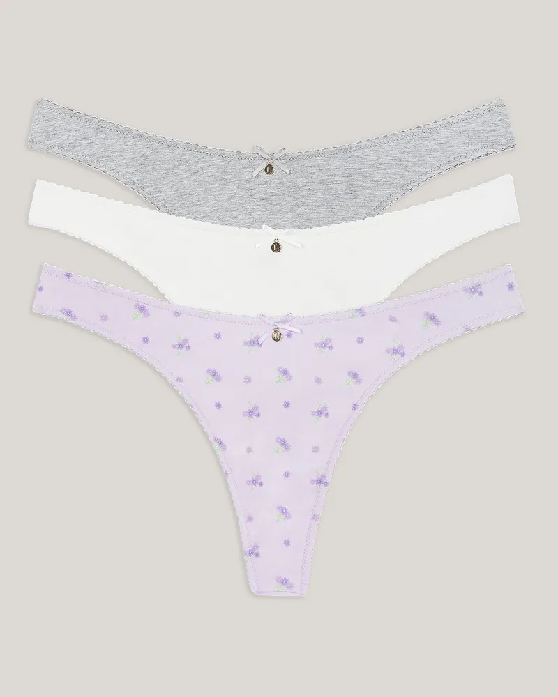 Lounge Cotton Kisses Strings (3er-Pack) - Flieder Print Multi