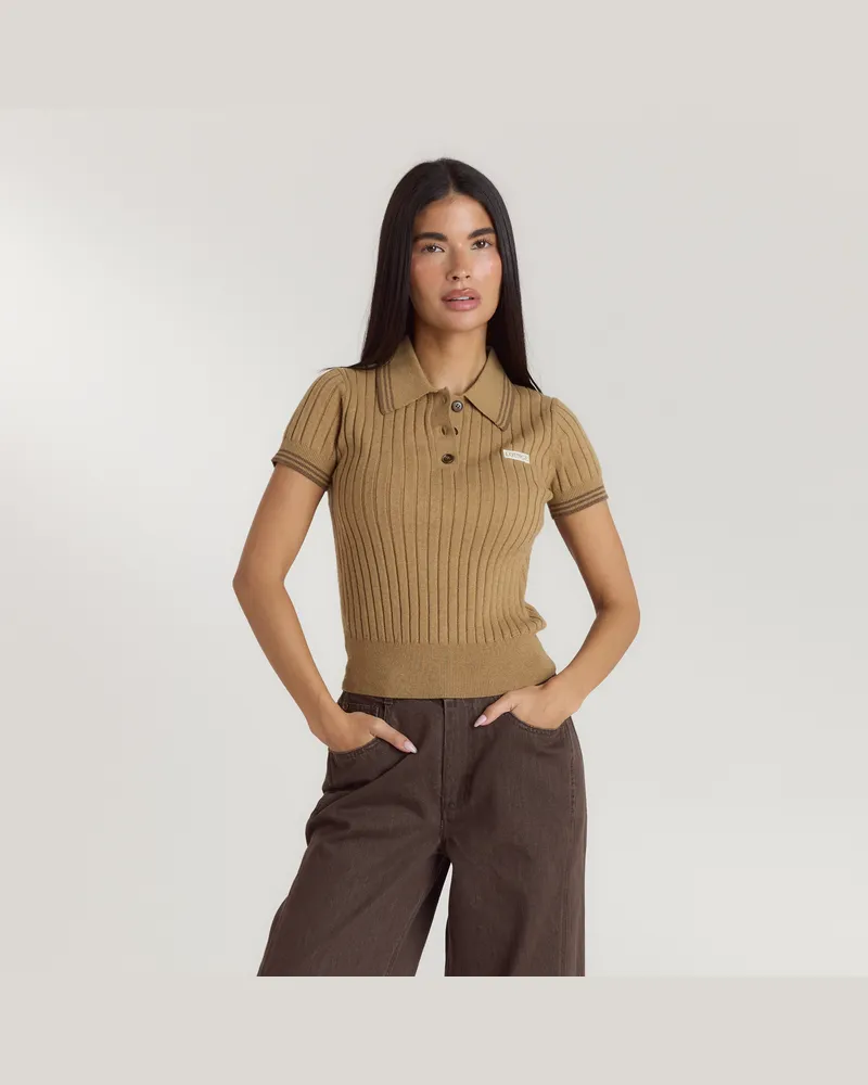 Lounge Gestricktes Polo-Top - Hellbraun Brown