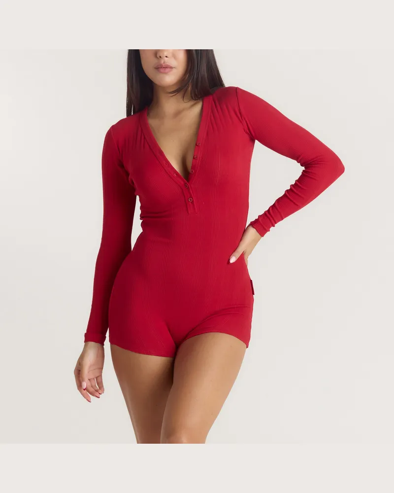 Lounge Alpine Dreams Pointelle Einteiler - Kastanienbraun Maroon