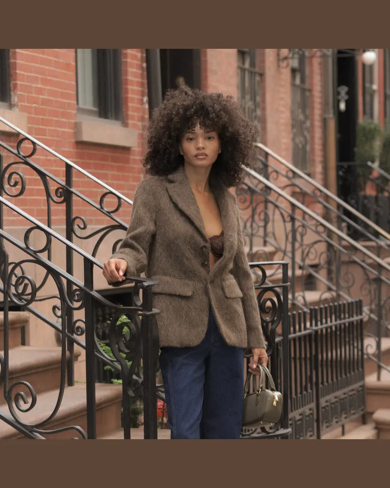 Lounge Oversize Blazer aus Wollgemisch - Hellbraun Brown