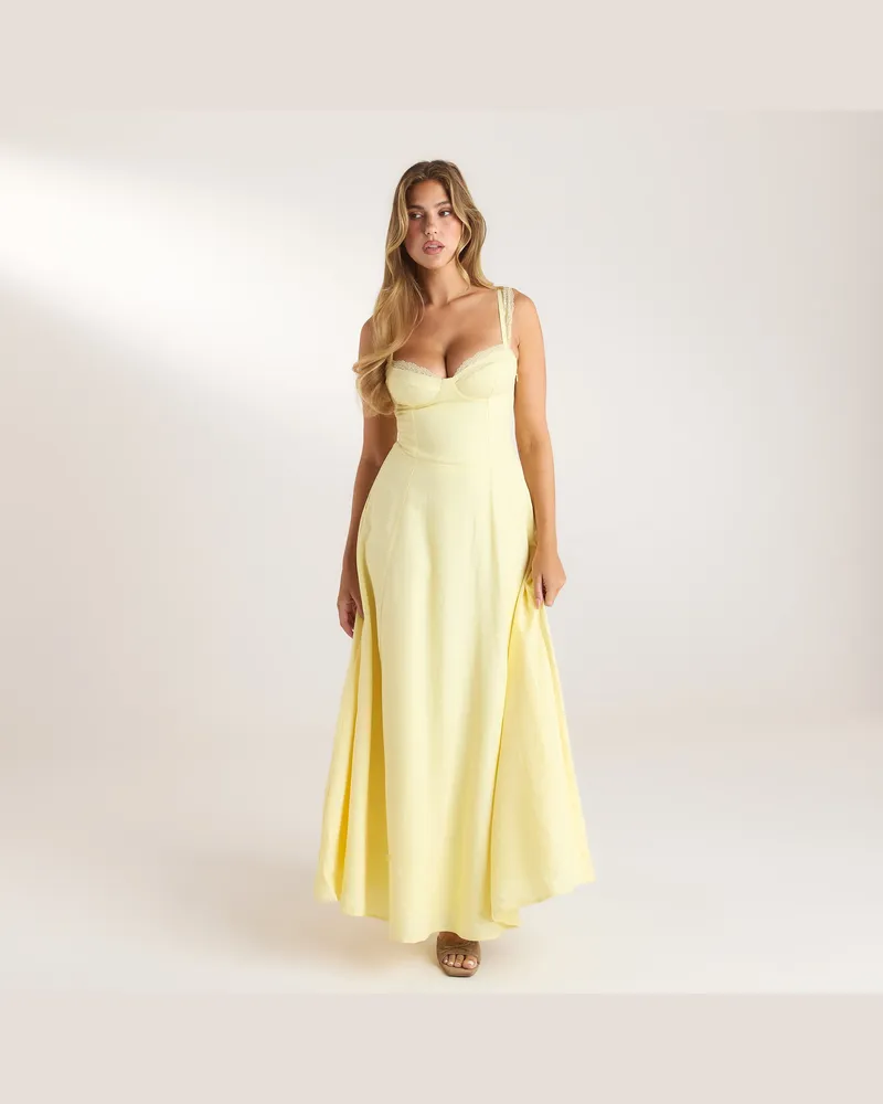 Lounge Maxikleid mit Spitzenbesatz - Zitrone Lemon