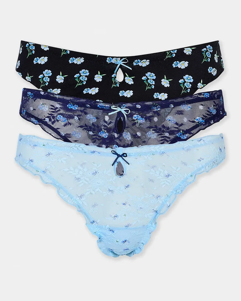 Lounge Bedruckte Strings (3er-Pack) - Blau-Druck Print