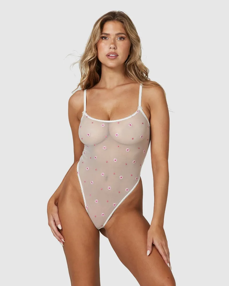 Lounge Transparenter Floral Body - Weiß White