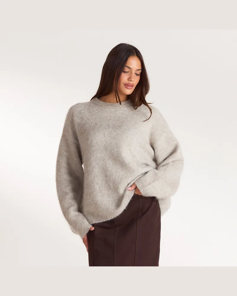 Lounge Flauschiger Strickpullover - Warmes Grau Brown