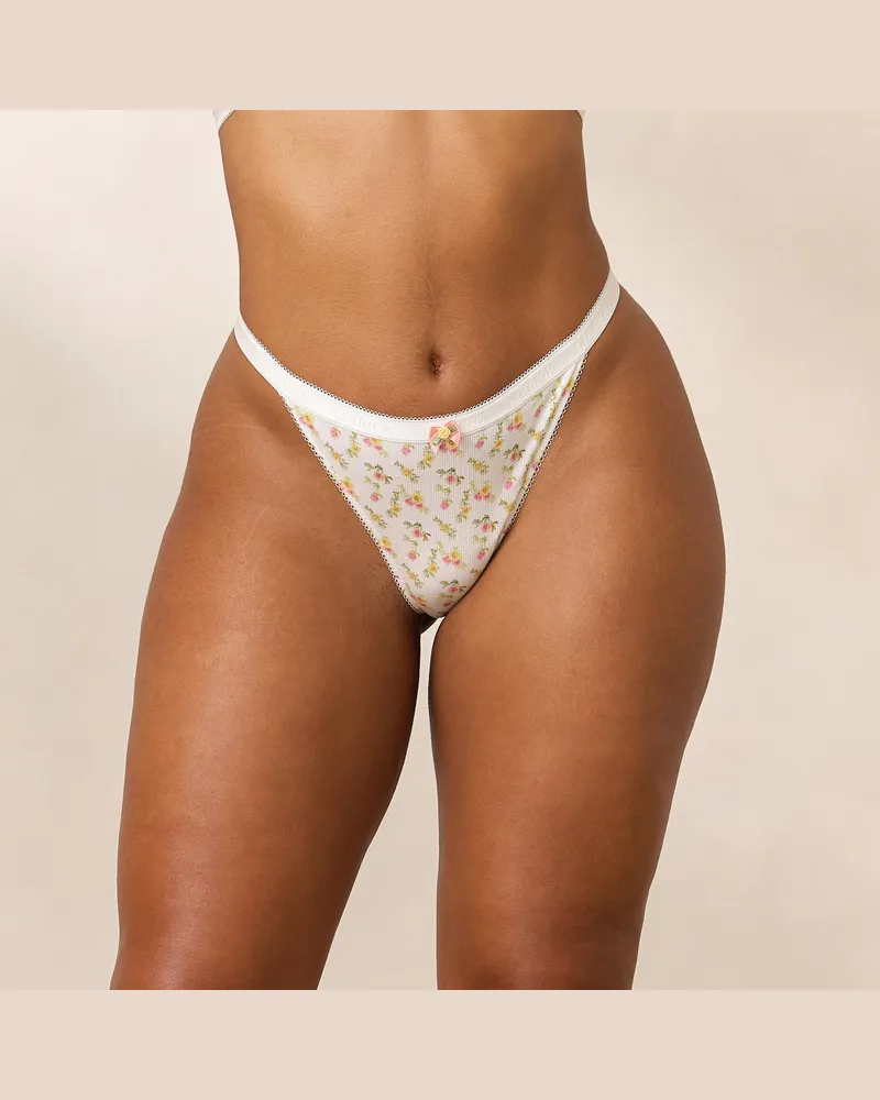 Lounge Rosebud Gerippter String - Florales Weiß White