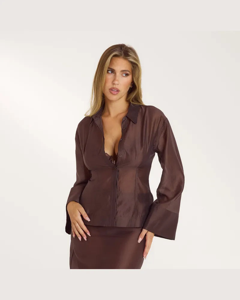 Lounge Tailliertes Transparentes Hemd - Schokolade Brown