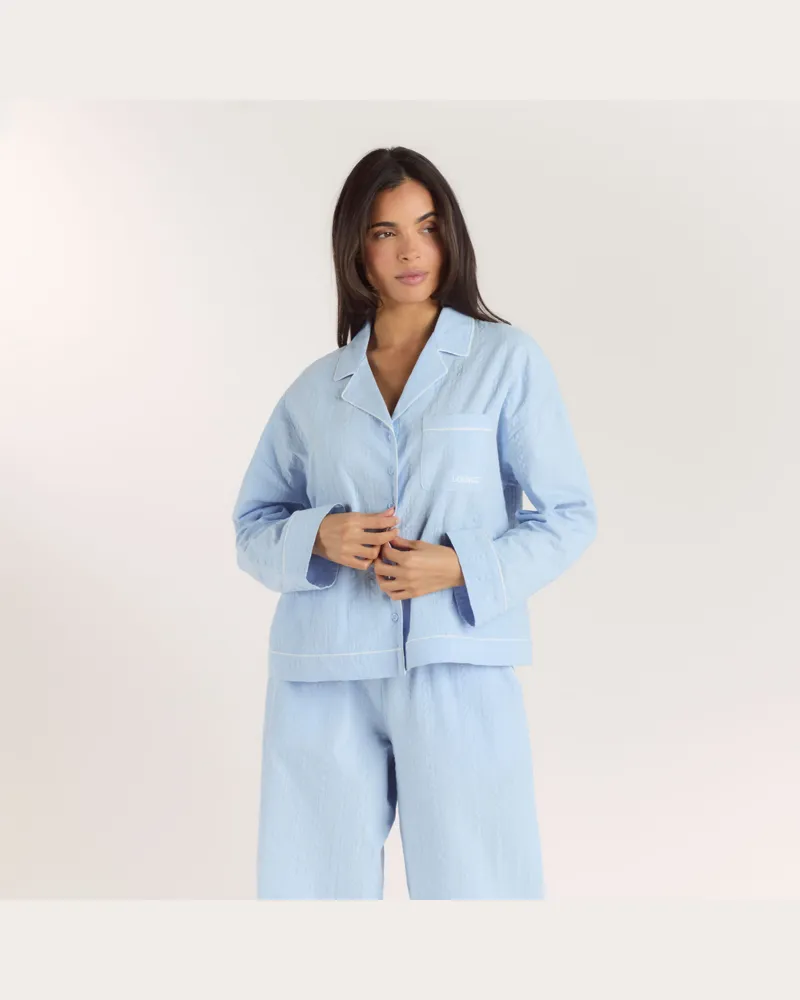 Lounge Texturiertes Pyjamahemd aus Baumwoll - Blau Blue