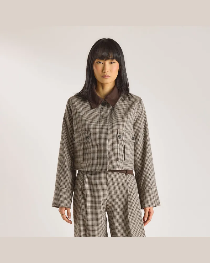 Lounge Hahnentrittmuster-Jacke - Braun Brown