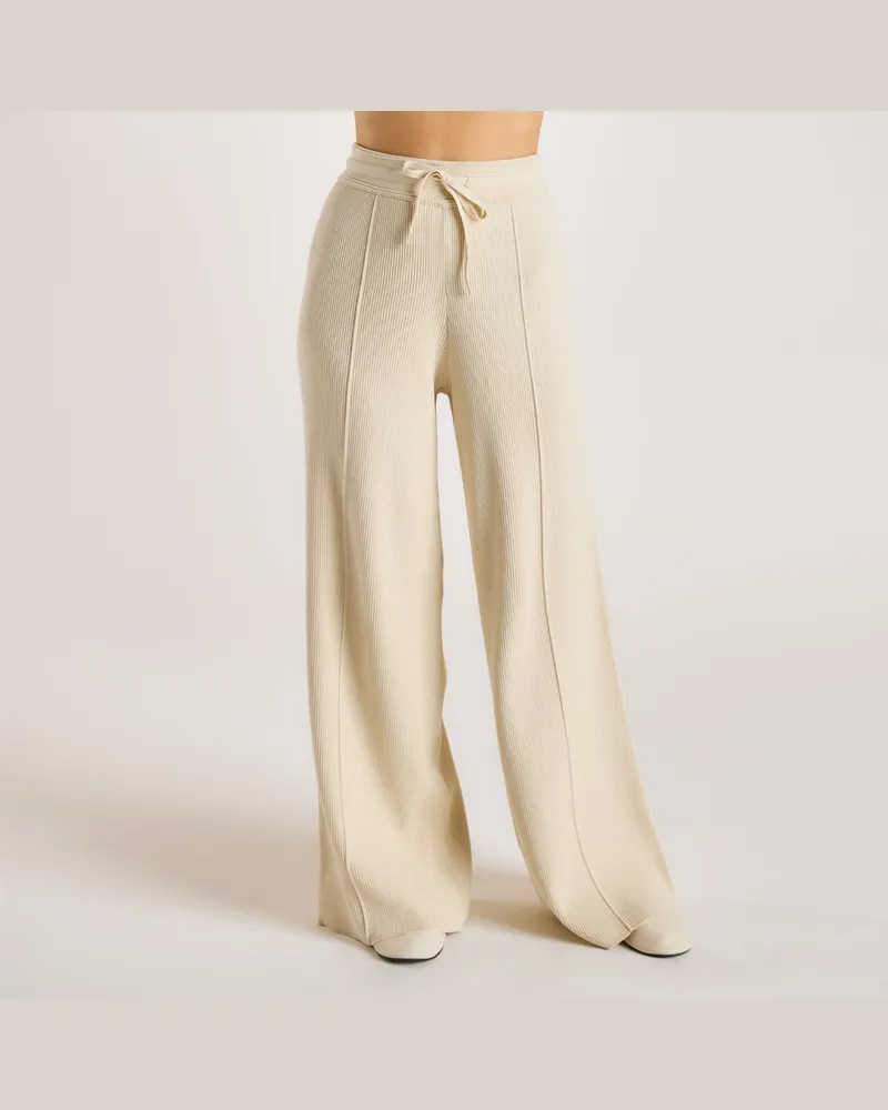 Lounge Weite Strickhose - Crèmefarbe Cream