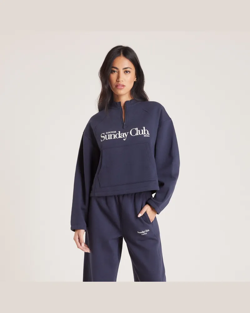 Lounge Pullover mit Viertel-Zip - Tintenblau Blue