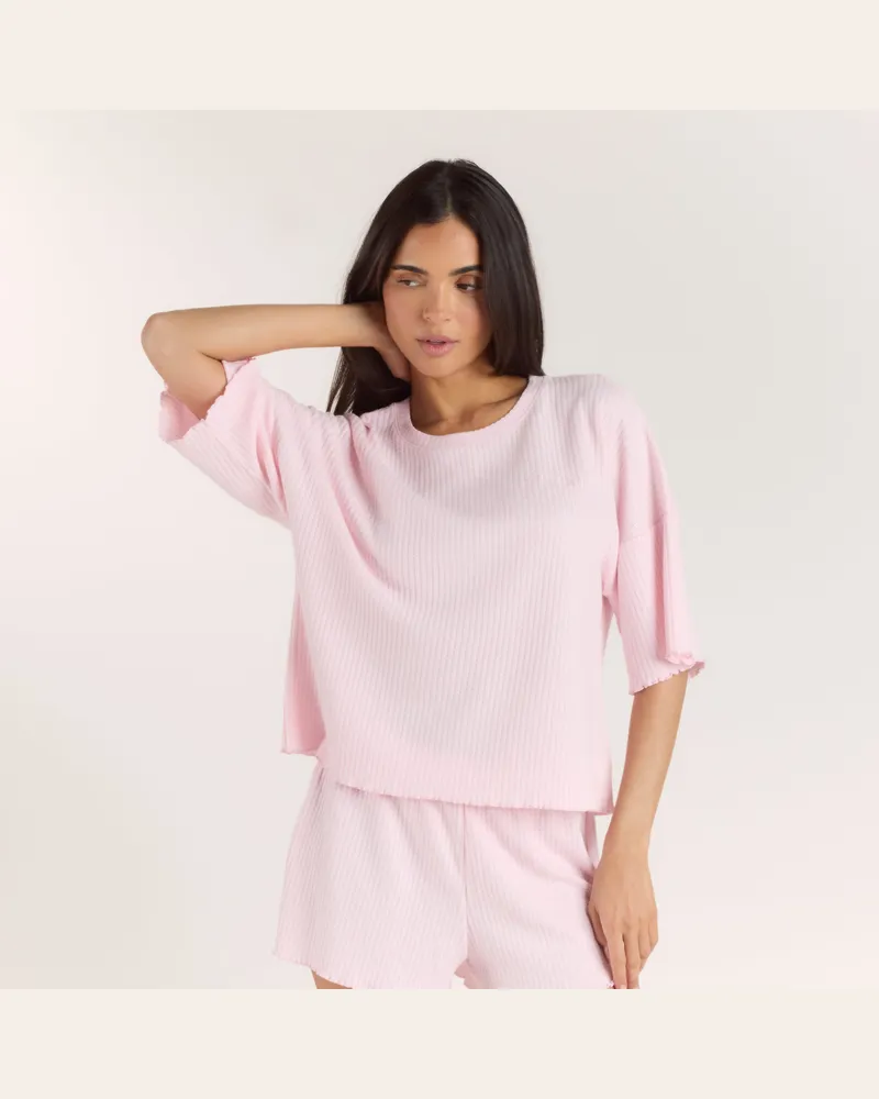 Lounge Soft Waffle Pyjama-Top - Rosa Pink