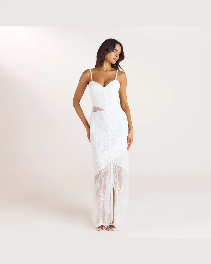 Lounge Maxikleid mit Stickerei und Spitze - Weiß White