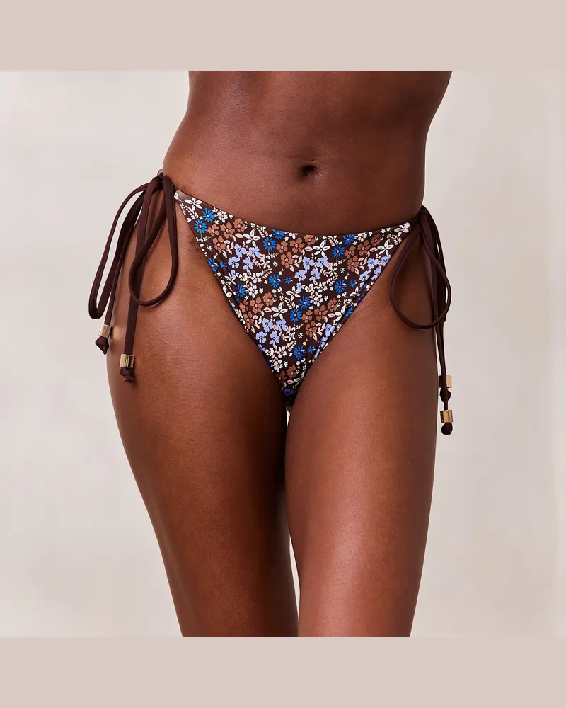 Lounge Doppelseitiger Tie-Side Bikini-Slip - Braun/Floral Brown