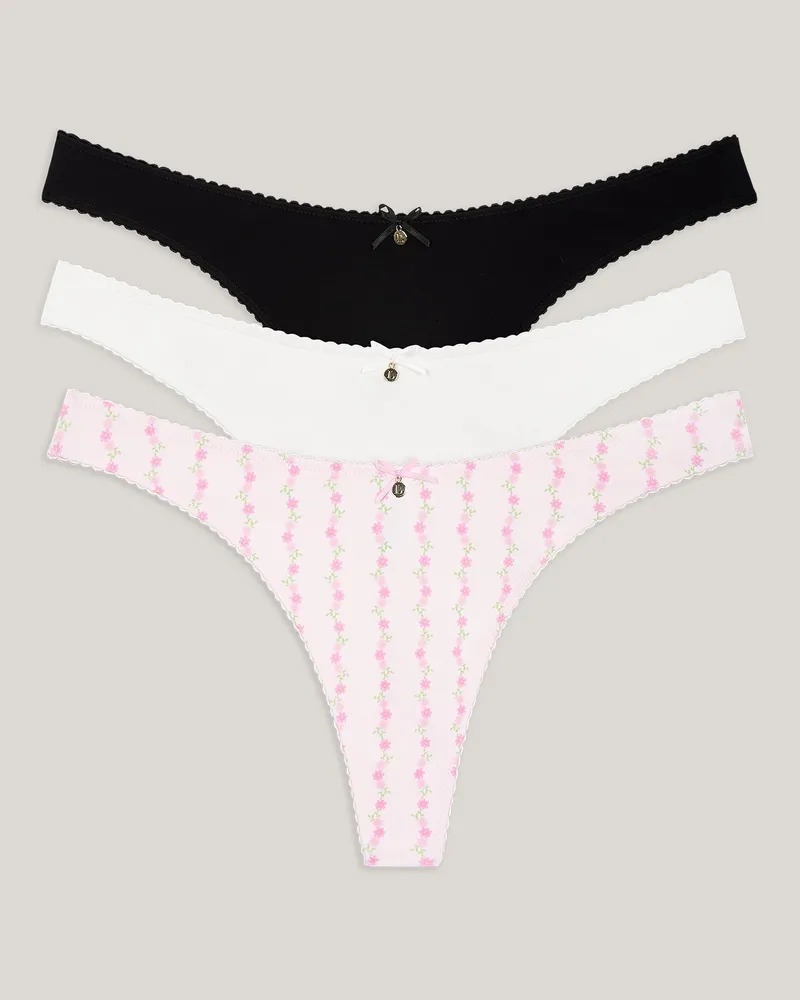 Lounge Cotton Kisses Strings (3er-Pack) - Rosa-Druck Multi