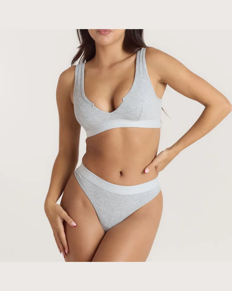 Lounge Weiches Geripptes Push-Up Bralette - Grauer Melange Grey