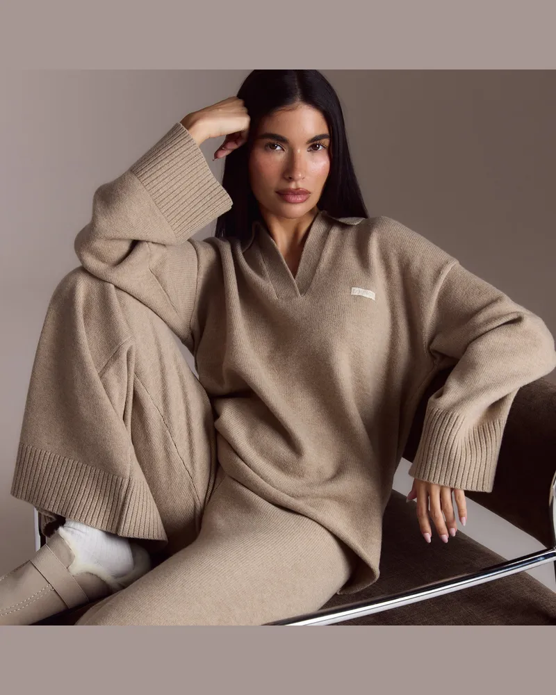 Lounge Knopfleister Pullover - Hellbraun Cream