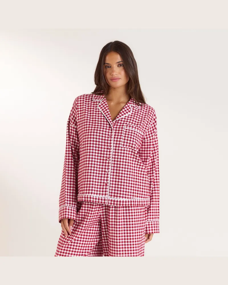 Lounge Christmas Cottage Pyjamaoberteil aus Gingham - Rot Red