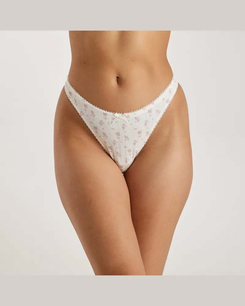 Lounge Pointelle String - Crèmes Blumenmuster Ivory