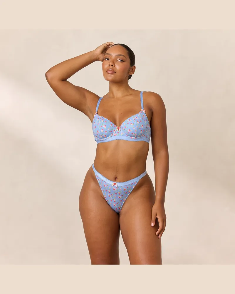 Lounge Rosebud Gerippter Balcony BH - Florales Blau Blue