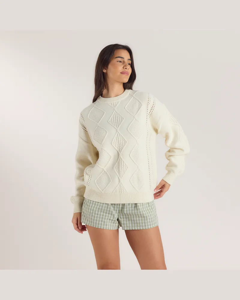 Lounge Zopfmuster-Pullover - Crèmefarbe Crèmefarbe