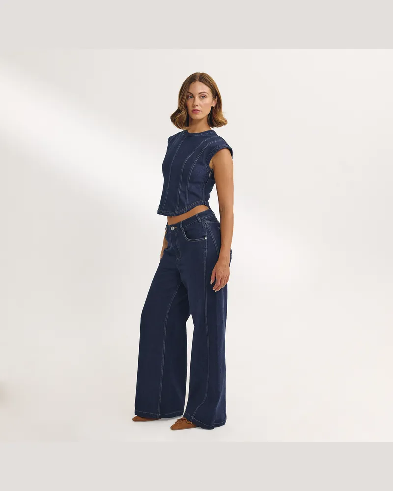 Lounge Low-Rise-Jeans mit Weitem Bein - Indigo Petite Blue