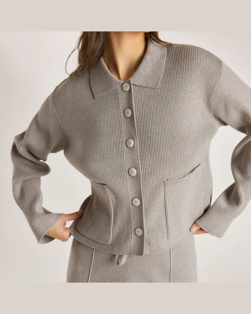 Lounge Gestricktes, Übergroßes T-Shirt - Warmgrau Grey