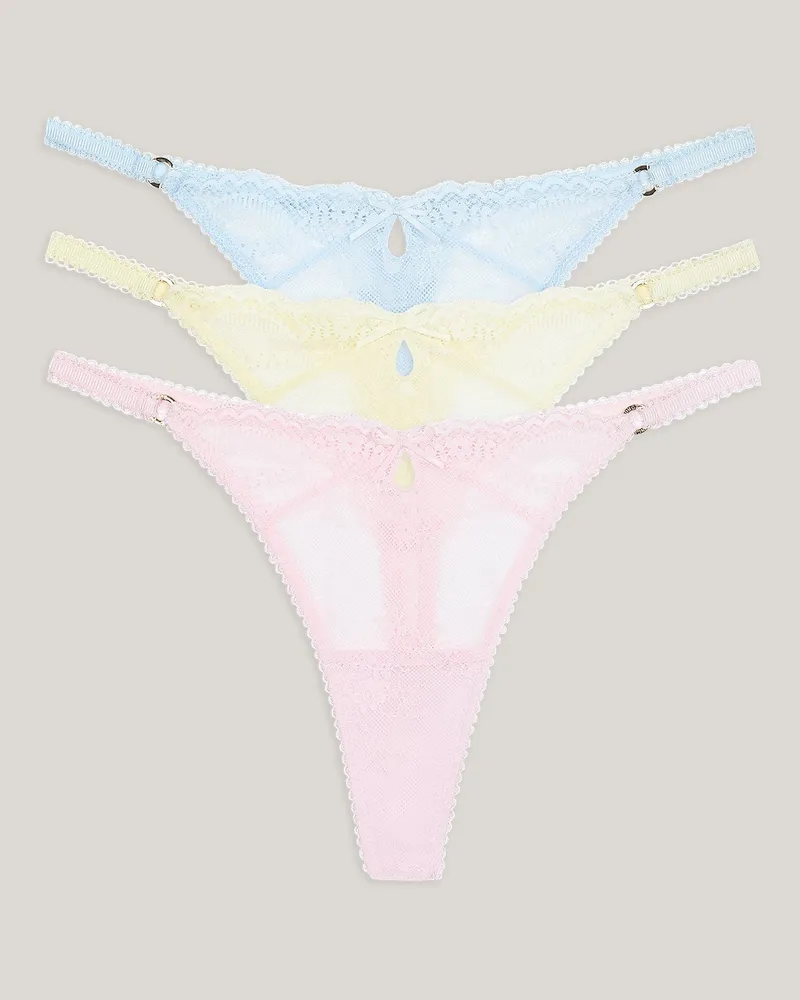 Lounge Spitzenstrings (3er-Pack) - Pastell Multi