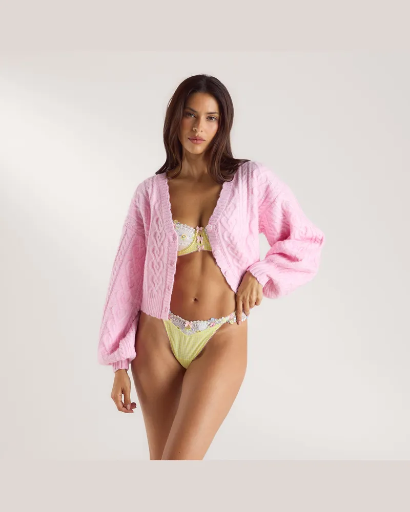 Lounge Heart Cable-Knit Cardigan - Pink - S Pink