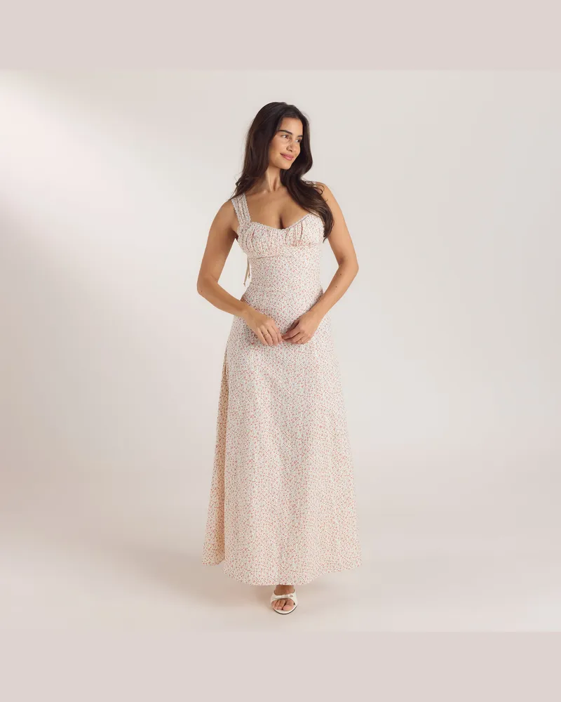 Lounge Maxikleid mit Korsetterie - Blumencreme Cream