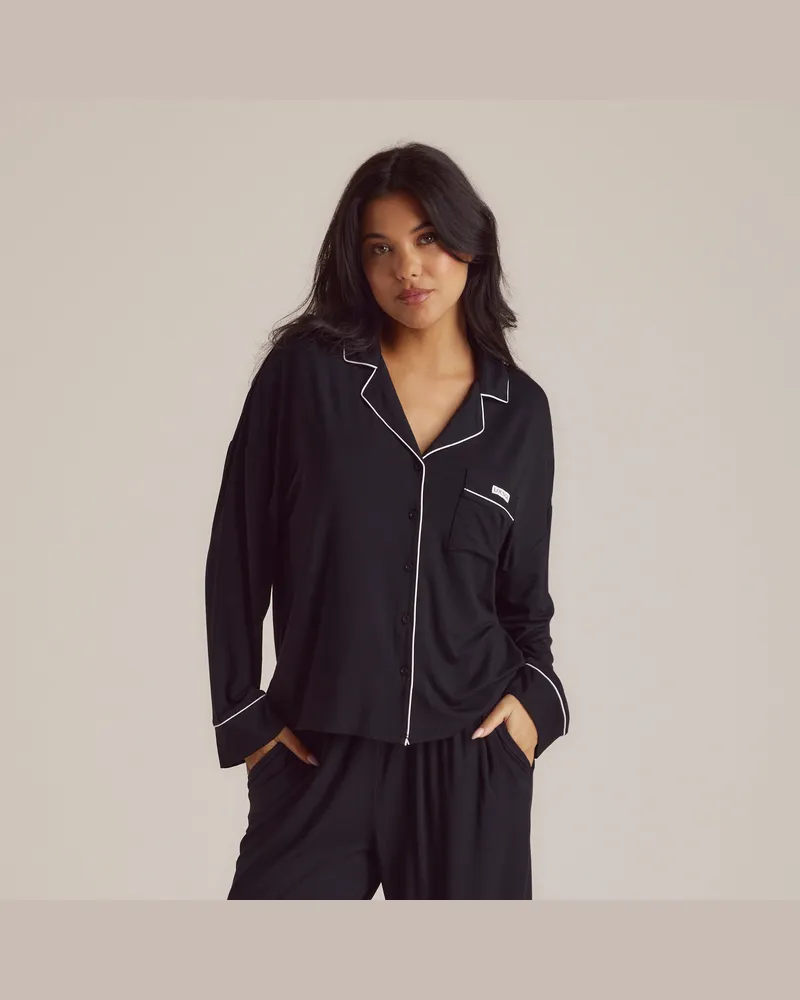 Lounge Modal Pyjamahemd - Schwarz Black