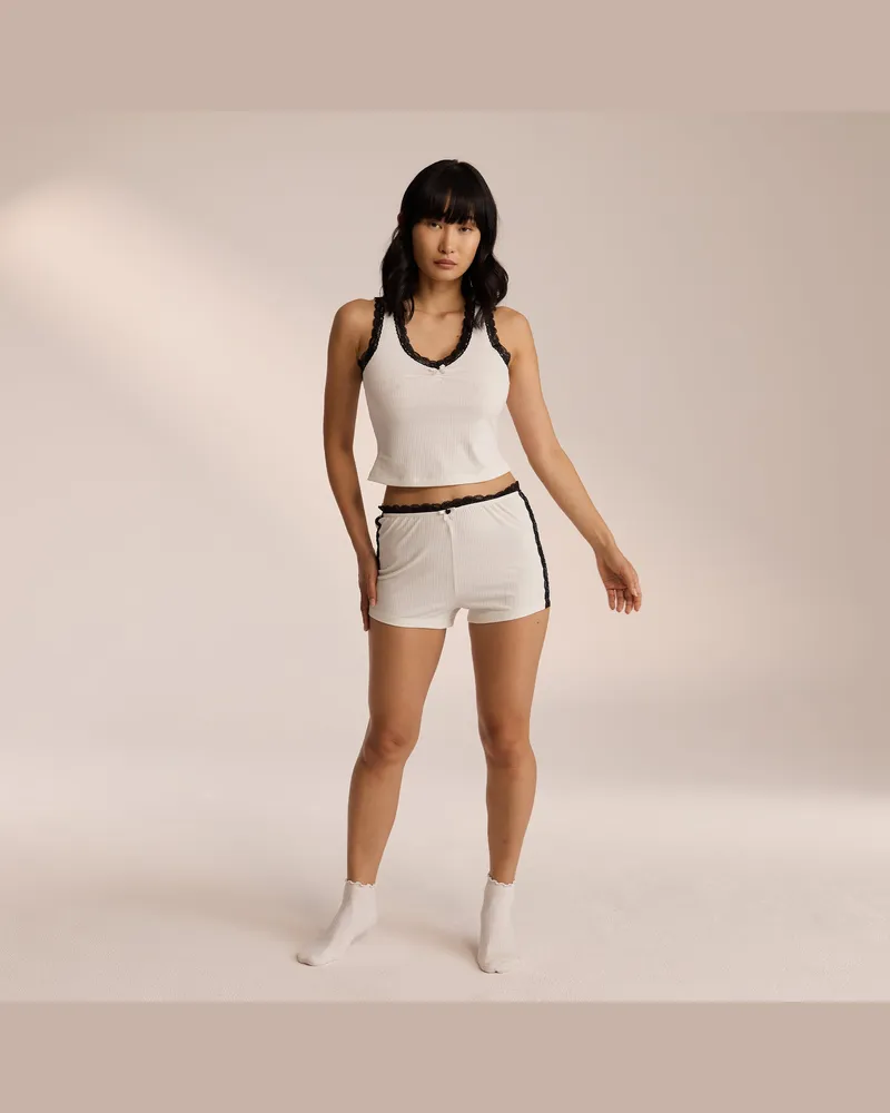 Lounge Pyjamashorts mit Spitze - Weiß 