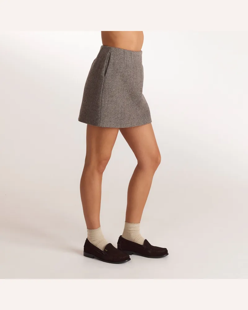 Lounge Minirock mit Fischgrätmuster - Braun Brown
