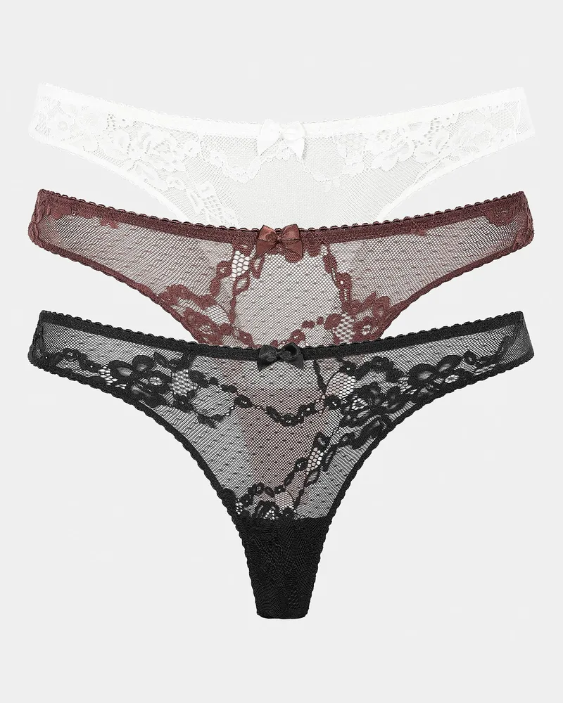Lounge Blossom Spitzenstrings (3er-Pack) - Schwarz Schwarz
