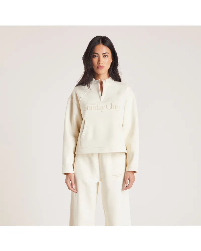 Lounge Pullover mit Viertel-Zip - Tofu Cream
