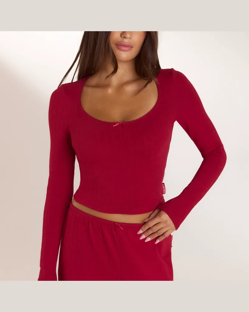 Lounge Christmas Cottage Pyjamaoberteil aus Pointelle - Rot Red